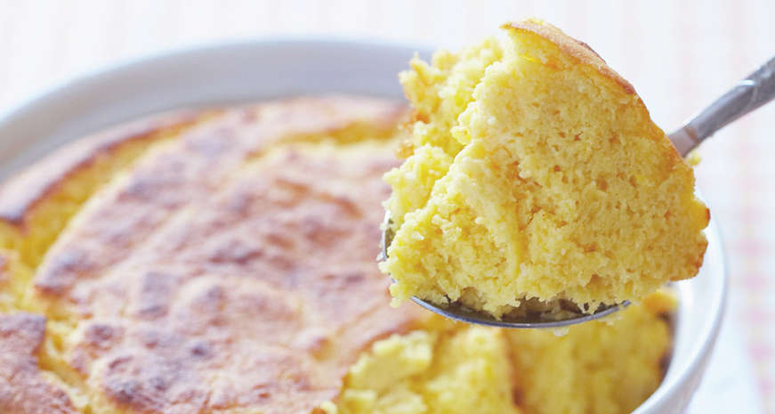 Whip up this spoonbread, garlic greens and smoked ham for dinner