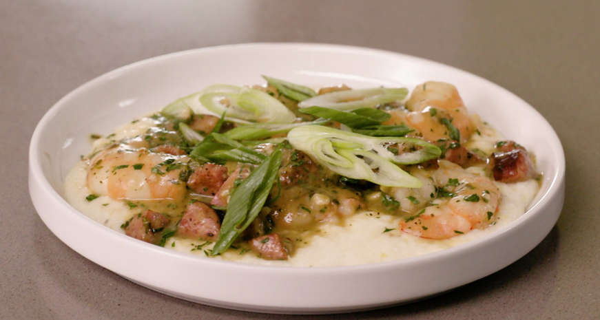 A bowl of savory shrimp and grits