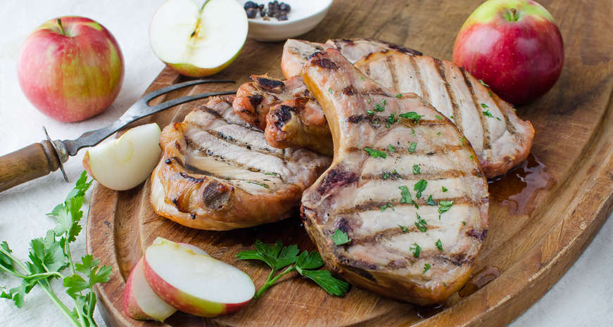 Apple-Bourbon Brined and Smoked Pork Chops