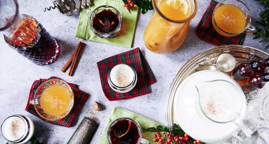 Rum punch, eggnog and hot spiced wine