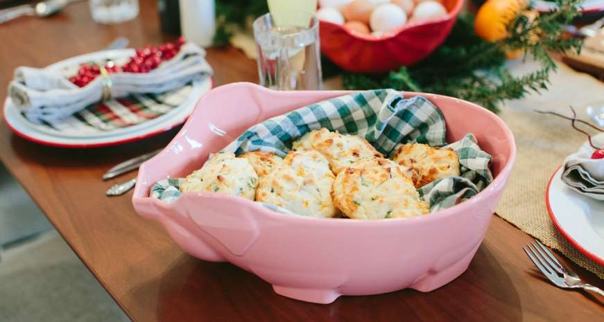 Pig Roaster with cheddar bacon biscuits