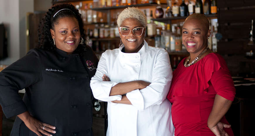 Chef Jennifer Hill Booker, Chef Deborah VanTrece and mixologist Tiffanie Barriere