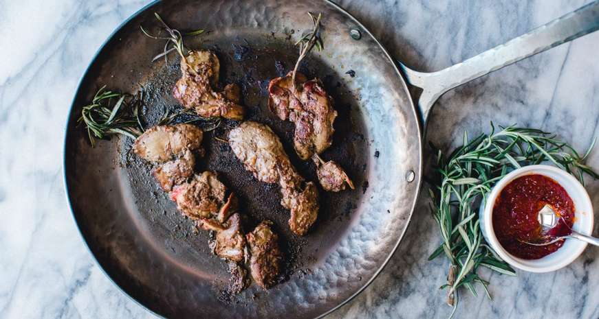 Seared chicken livers in Blanc Creatives skillet