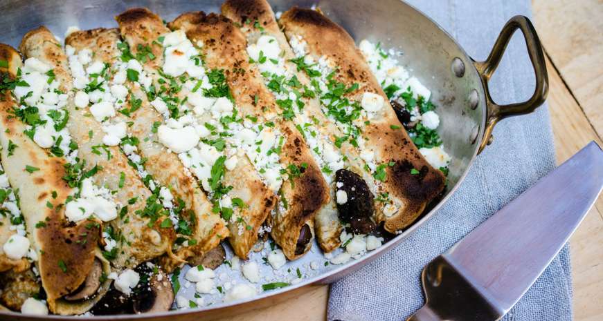 Mushroom crepes with goat cheese
