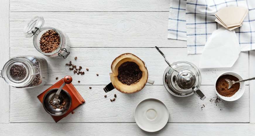 home coffee ingredients and equipment