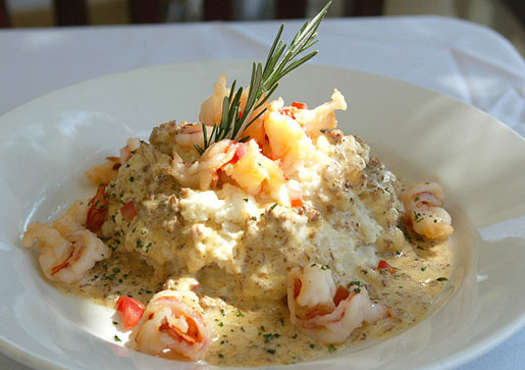 Shrimp With Tasso Cream Over Stone-Ground Grits