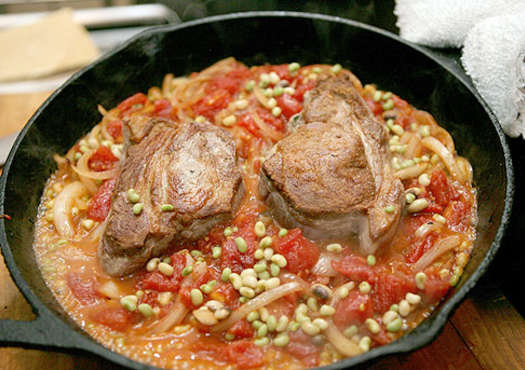 Pan-roasted Pork Chops With Lady Peas and Tomatoes