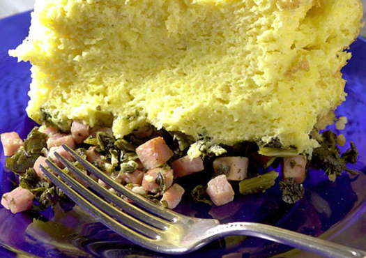 Spoon Bread, Garlic Greens and Smoked Ham