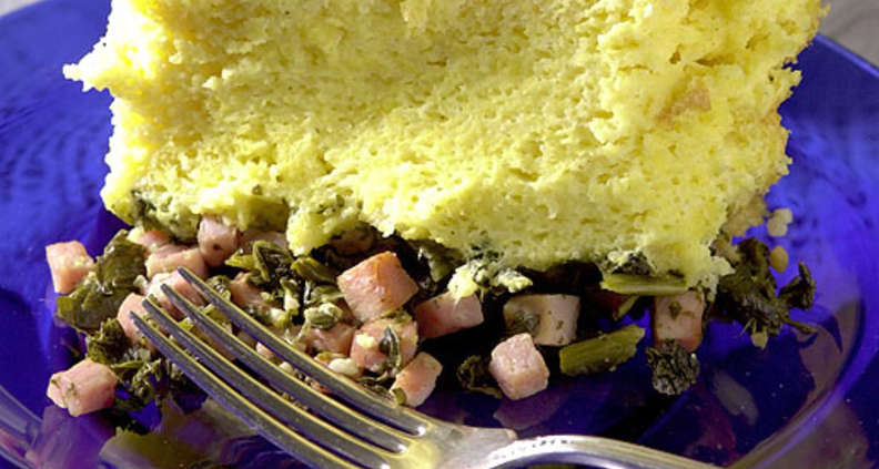 Spoon Bread Garlic Greens And Smoked Ham Southern Kitchen