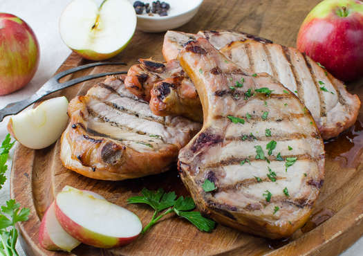 Apple-Bourbon Brined and Smoked Pork Chops