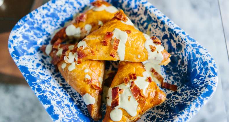 Sweet Potato Turnovers with Scallion Blue Cheese Dressing | Southern