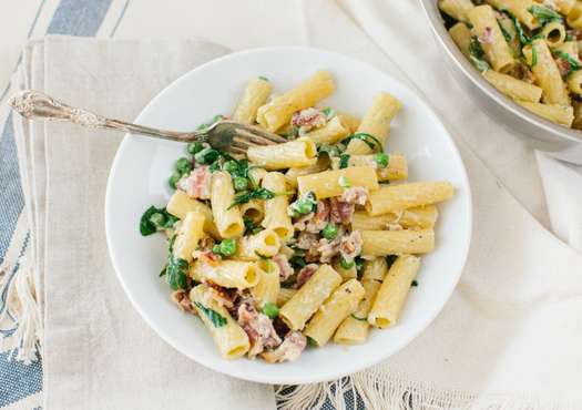 Rigatoni with Peas and Bacon