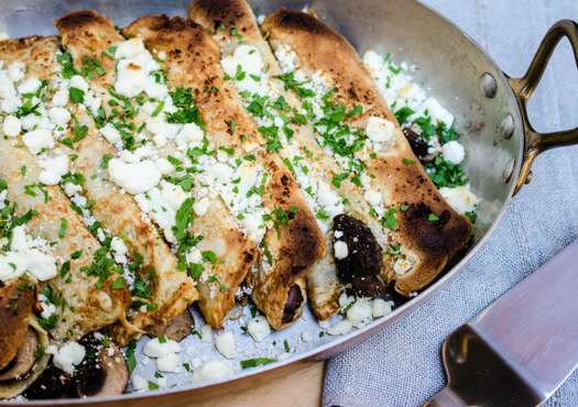 Mushroom crepes with goat cheese