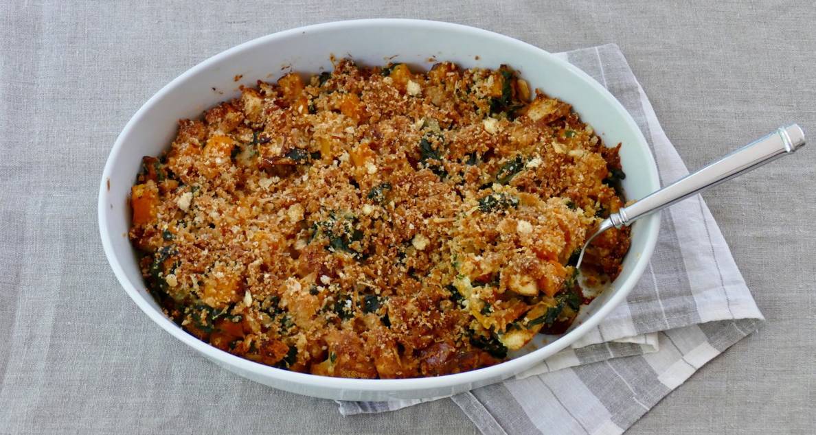 Comfort food is at its best with this cheesy kale and squash casserole